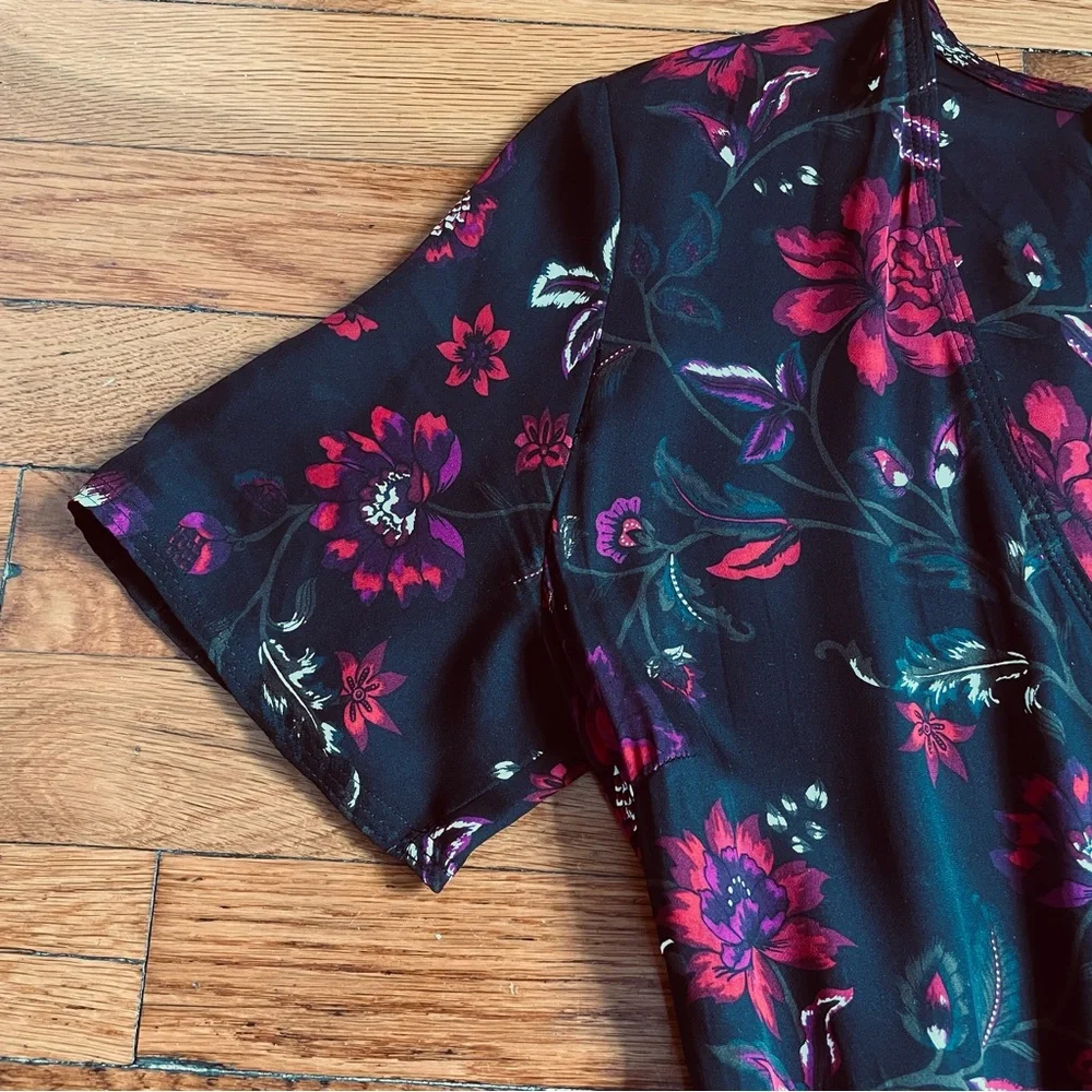 A.L.C. Cora Silk Floral Wrap Black Midi Dress 6